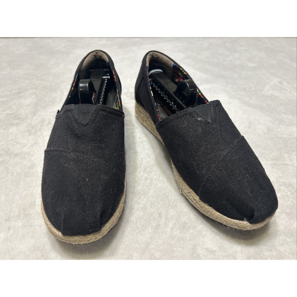 Skechers BOBS Women's Shoes 8.5 Black Slip On Wedge Casual Espadrilles Canvas - Picture 3 of 9